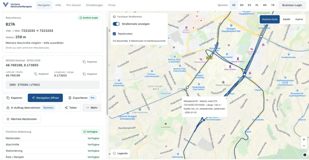 Vextario Netzknoten Navigator Navigation Strassennetz